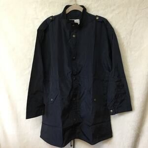 Navy Glossy Drawstring Trim Button-Down Coach Jacket